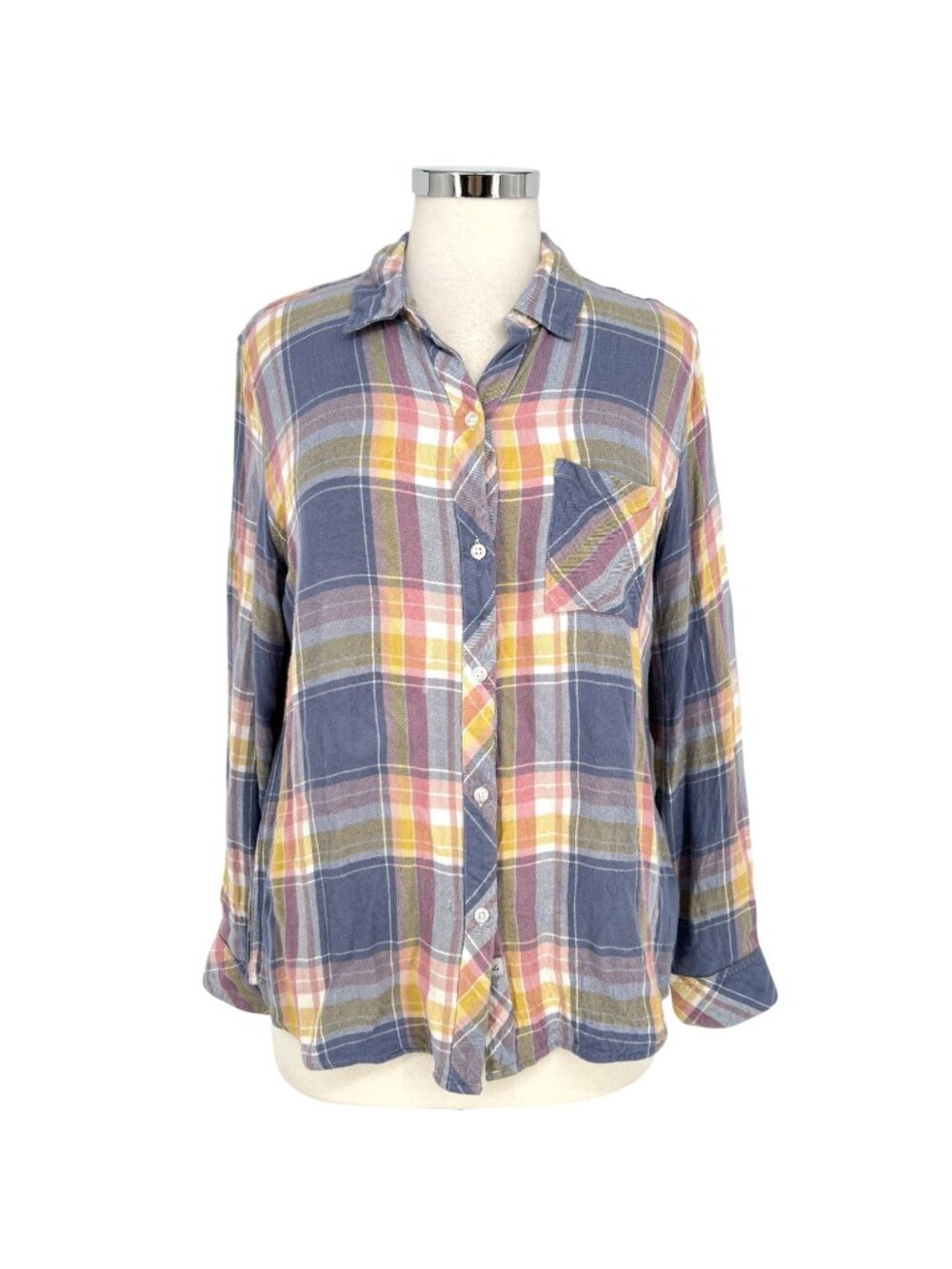 Rails Hunter Plaid Button-Up Shirt Periwinkle Blue Pink Yellow Size Large